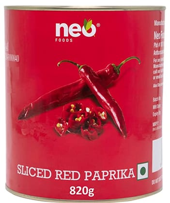 Neo Sliced Red Paprika 820g I 100% Vegan I Ready-to-Eat Fibre-Rich Topping for Pizza, Pasta, Burger, Snacks and Salads I Non-GMO I Tin I