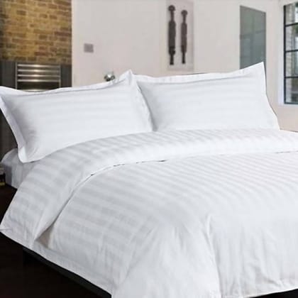 Gethitched Creations Sateen White Stripe Polycotton Queen Bedsheet with 2 Pillow Covers 144 TC