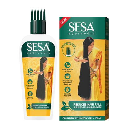 Sesa Ayurvedic Hair Oil for Hair Fall and Hair Growth | 5000 Year Old Kshir Pak Vidhi, Bhringraj & 18 Rare Herbs with 5 Nourishing Oils | All Hair Types | NO Mineral Oil | Each 100 ml (Pack of 2)