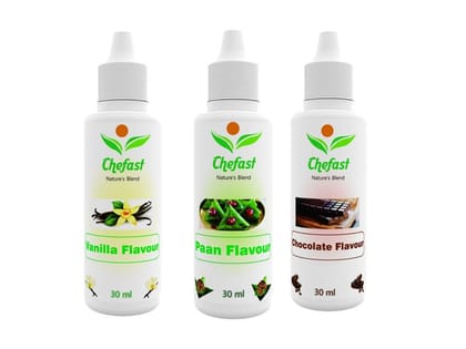 Chefast Pack of 3 Baking Essence Flavour of Vanilla , Chocolate , Paan for Cake, Ice-Cream,Milkshakes,Indian Sweets- Each 30ml