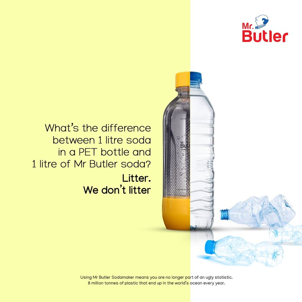 Mr. Butler BPA Free PET Bottle 1000 ml, Pack of 2 (Black & Grey)