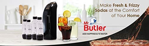 Mr. Butler Italia Soda Maker Black Jumbo Pack with 2 cylinders and 4 PET Bottles