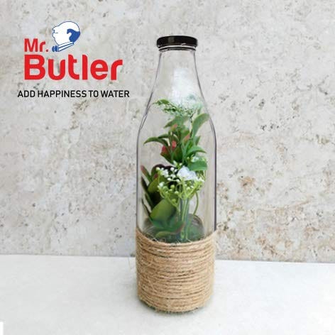 Mr. Butler Glass Bottle with Extra Caps, 1 Litre, Pack of 4, Clear