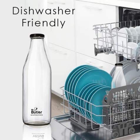 Mr. Butler Glass Bottle with Extra Caps, 1 Litre, Pack of 4, Clear