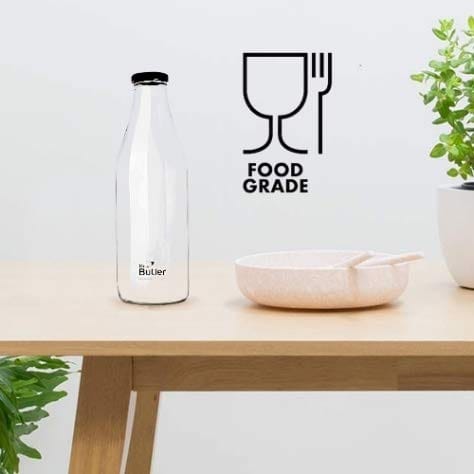 Mr. Butler Glass Bottle with Extra Caps, 1 Litre, Pack of 4, Clear