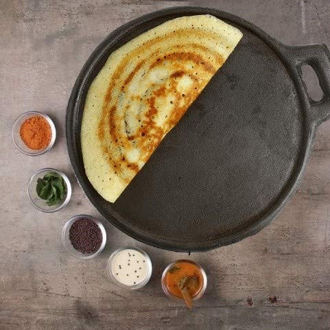 Mr. Butler Natural Pre-Seasoned Cast Iron Tawa| Roti, Chapati, Dosa Kallu Tava| Induction Friendly|Non-Stick, 11 Inch, Black