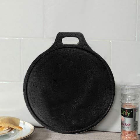 Mr. Butler Natural Pre-Seasoned Cast Iron Tawa| Roti, Chapati, Dosa Kallu Tava| Induction Friendly|Non-Stick, 11 Inch, Black