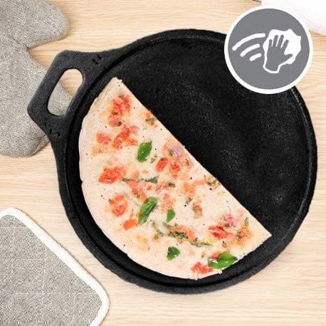 Mr. Butler Natural Pre-Seasoned Cast Iron Tawa| Roti, Chapati, Dosa Kallu Tava| Induction Friendly|Non-Stick, 11 Inch, Black