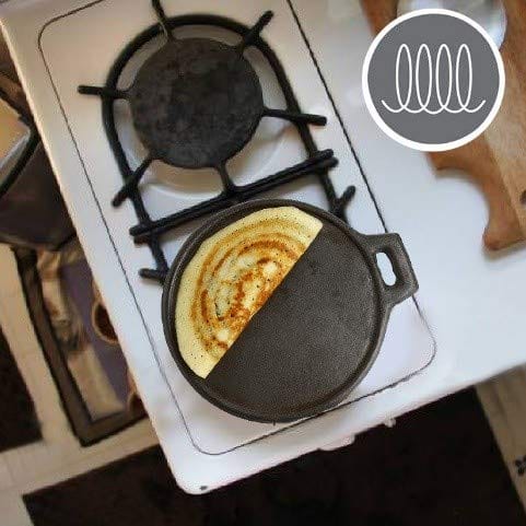 Mr. Butler Natural Pre-Seasoned Cast Iron Tawa| Roti, Chapati, Dosa Kallu Tava| Induction Friendly|Non-Stick, 11 Inch, Black