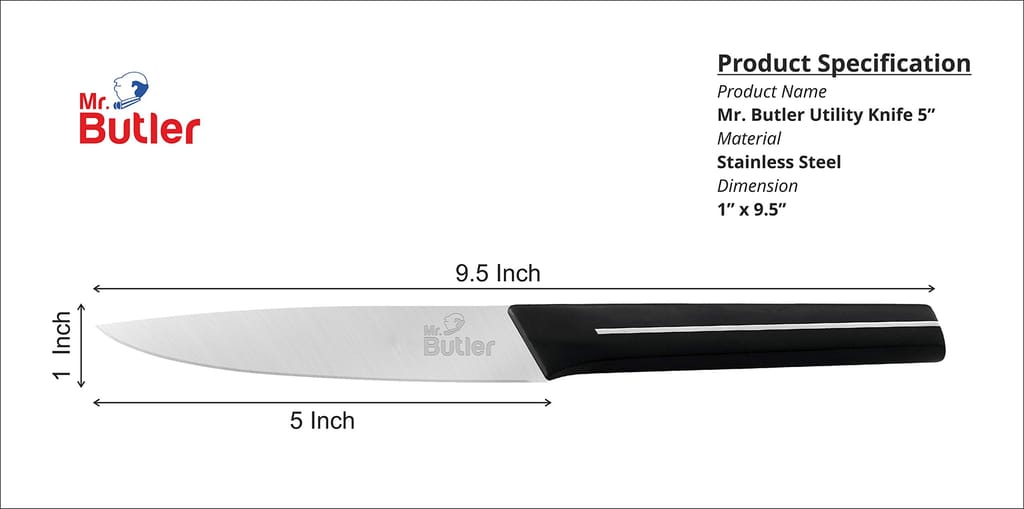Mr. Butler Premium High-Carbon Stainless Steel Multi Utility Knife, Corrosion Resistant, Silver