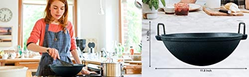 Mr. Butler Natural Pre-Seasoned Cast Iron Kadai/Wok, Deep Fry Cookware, Induction & Oven Friendly, Non-Stick, Healthy, 11 Inch, 3 L Capacity, Black