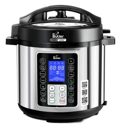 Mr. Butler RoboChef Instant Pot 9-in-1 Multi-Use Automatic Electric Pressure Cooker, 14 pre-set cooking functions, 6 Litre Stainless Steel Pot, Black/Silver