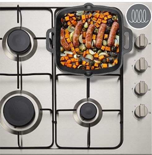 Mr. Butler Natural Pre-Seasoned Cast Iron Double Handle Grill Pan|Barbeque, Tandoori, Shallow Fry Cookware| 10.25 Inch, 0.5 L Capacity, Black