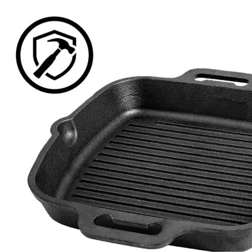 Mr. Butler Natural Pre-Seasoned Cast Iron Double Handle Grill Pan|Barbeque, Tandoori, Shallow Fry Cookware| 10.25 Inch, 0.5 L Capacity, Black