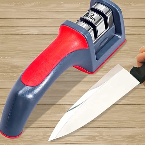 Mr. Butler Manual Kitchen Knife Sharpener, 2 Stage Sharpening Tool for Steel Knives