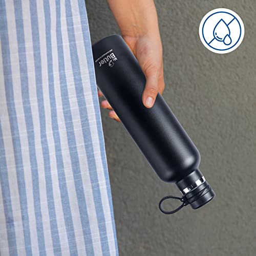 Mr. Butler Thermosteel Bottle 1000 ml, Ebony, Vacuum Insulated, Cold/Hot, Black