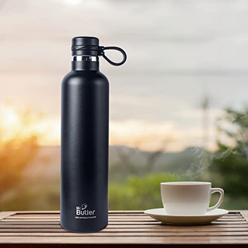 Mr. Butler Thermosteel Bottle 1000 ml, Ebony, Vacuum Insulated, Cold/Hot, Black