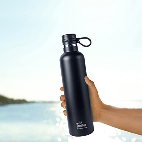 Mr. Butler Thermosteel Bottle 1000 ml, Ebony, Vacuum Insulated, Cold/Hot, Black