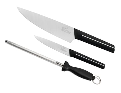 Mr. Butler Kitchen Knife Combo Pack - Chef Knife, Utility Knife & Sharpener Rod, Pack of 3