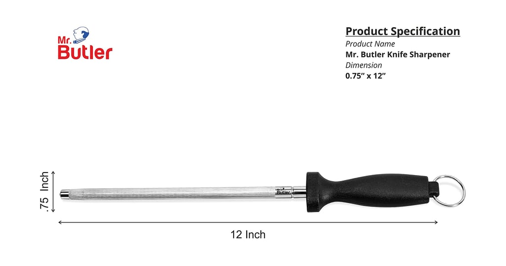 Mr. Butler Kitchen Knife Combo Pack - Chef Knife, Utility Knife & Sharpener Rod, Pack of 3