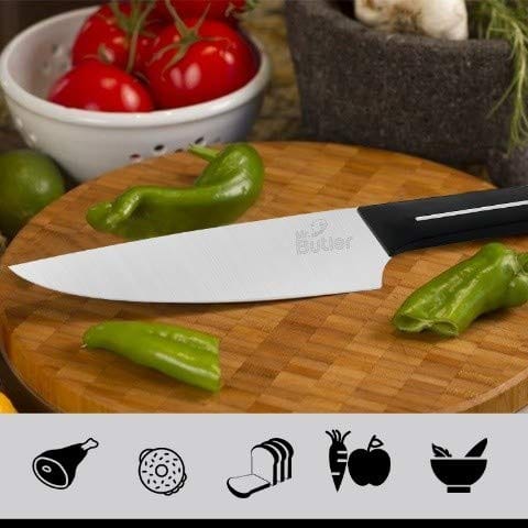 Mr. Butler Kitchen Knife Combo Pack - Chef Knife, Utility Knife & 2 Stage Sharpener, Pack of 3