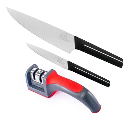 Mr. Butler Kitchen Knife Combo Pack - Chef Knife, Utility Knife & 2 Stage Sharpener, Pack of 3
