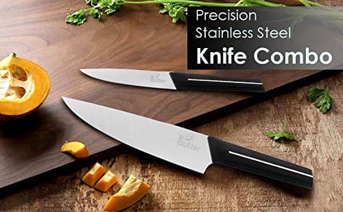 Mr. Butler Kitchen Knife Combo Pack - Chef Knife, Utility Knife & 2 Stage Sharpener, Pack of 3