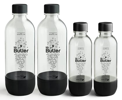 Mr. Butler BPA Free PET Bottle Combo Pack, 1000 ml & 500 ml, Pack of 4, Black