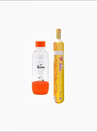 Mr. Butler Sodamaker Accessory Pack - CO2 Gas Cylinder and  BPA-Free 500 ml Orange PET Bottle (Multicolour)