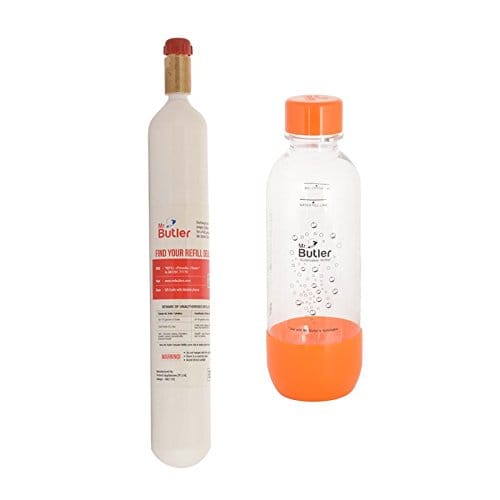 Mr. Butler Sodamaker Accessory Pack - CO2 Gas Cylinder and BPA-Free 500 ml Orange PET Bottle (Multicolour)