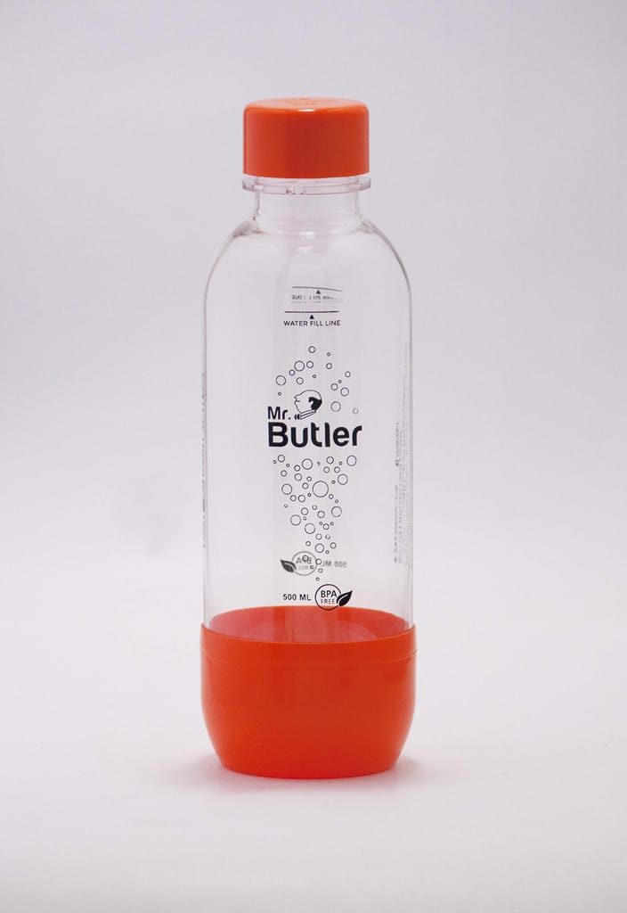 Mr. Butler Sodamaker Accessory Pack - CO2 Gas Cylinder and BPA-Free 500 ml Orange PET Bottle (Multicolour)