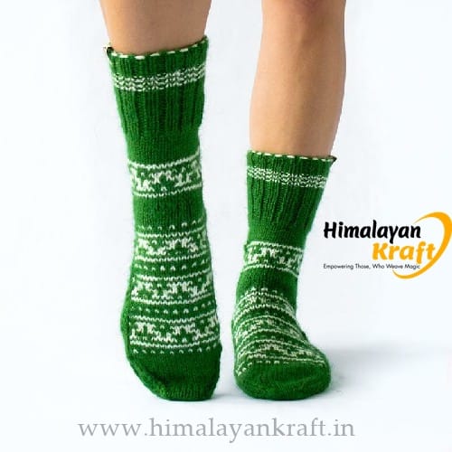 Hand Knitted Kullu Design Unisex Ankle Socks - Lime Green - Socks | Buy online on ZillyBuy