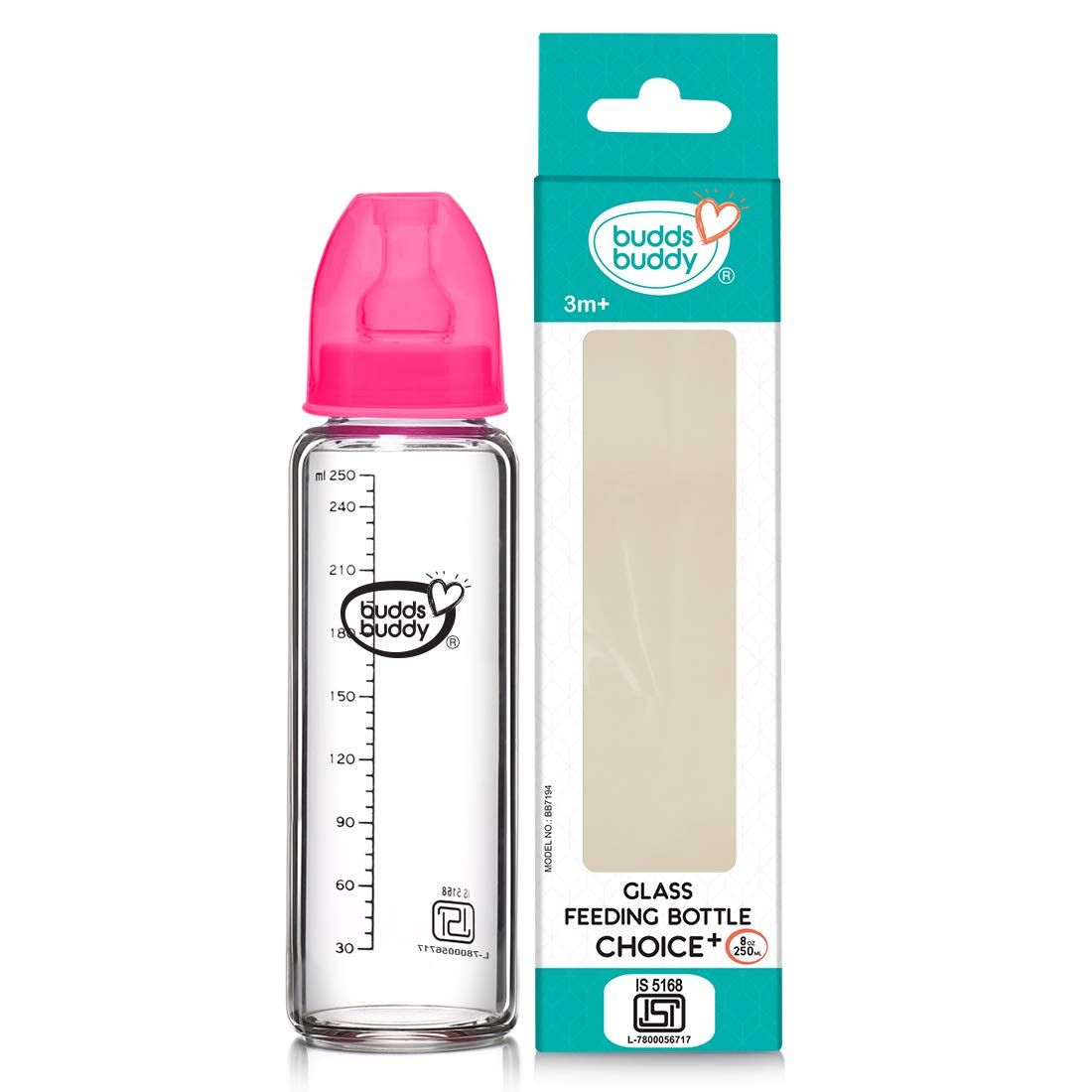 BUDDS BUDDY GLASS FEEDING BOTTLE 250ML BB7194