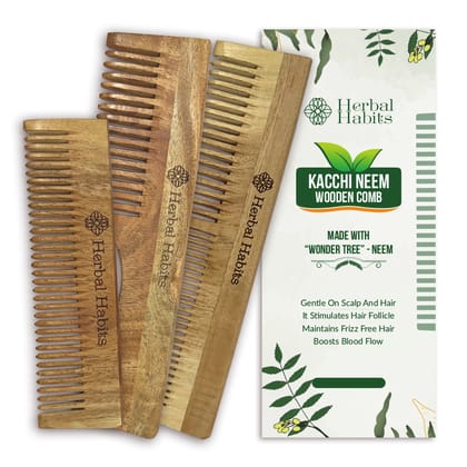 Herbal Habits Kacchi Neem Comb Combo (Pocket comb, Handle comb & Dual Tooth comb)