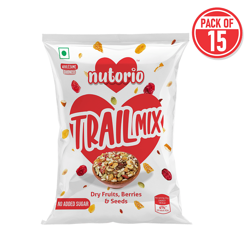 Nutorio Trail Mix 225-gram Roasted Snacks High Protein, Healthy Dry Fruits, Berries & Seeds for Eating, Workout Seeds, Multi Combo Snack (Trail Mix) (Pack 15 x 15gm Each)