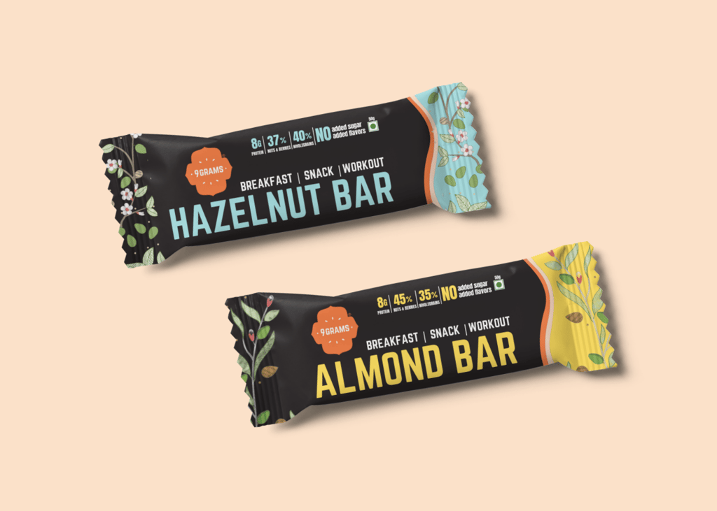 9GRAMS Energy Bar | Wholegrains and nuts | No added Sugar | No Preservatives | 50gms each (Hazelnut(pack of 4)