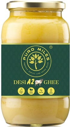 Puro Miles A2 Ghee- 1000mL | Pure Fresh Premium Ghee From Desi Kankrej Cow | Organic Natural Traditional | Non-GMO | Forest Herbs Fed & Grass-Fed Cows