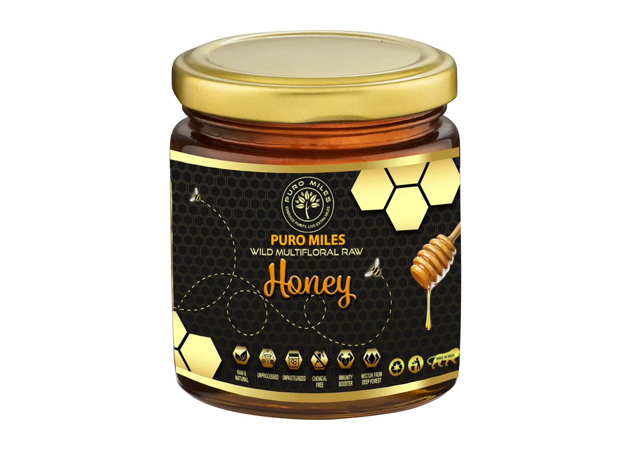 Puro Miles Raw Honey -250gm Glass Jar| Organic, Natural & Pure | Unprocessed & Unpasteurized | Sourced from Wild Himalayan Forests by Authentic Beekeepers | Processed by Bees Delivered by us
