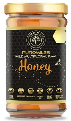 Puro Miles Raw Honey-500gm glass Jar | Organic, Natural & Pure | Unprocessed & Unpasteurized | Sourced from Wild Himalayan Forests by Authentic Beekeepers  | Processed by Bees Delivered by us (500gm)