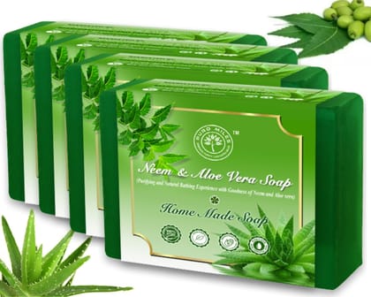 Puro Miles Handmade Neem Aloe Vera Soap | Organic & Natural |Paraben & SLS Free | Enriched with Essential Oils and Vitamin E| Pack of 4x100gm