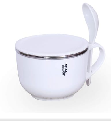 Jaypee Plus Stainless Steel Solid Soup Container/Bowl with Lid & Spoon Holder, Soup-tok - White