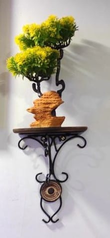 Homefrills Wooden and Wrought Iron Wall Mounted Bracket Fancy Shelf for Indoor & Outdoor Living Room Photo Frame, Flower Pot, WiFi etc Size-20 * 25 cm(Pack of 1)