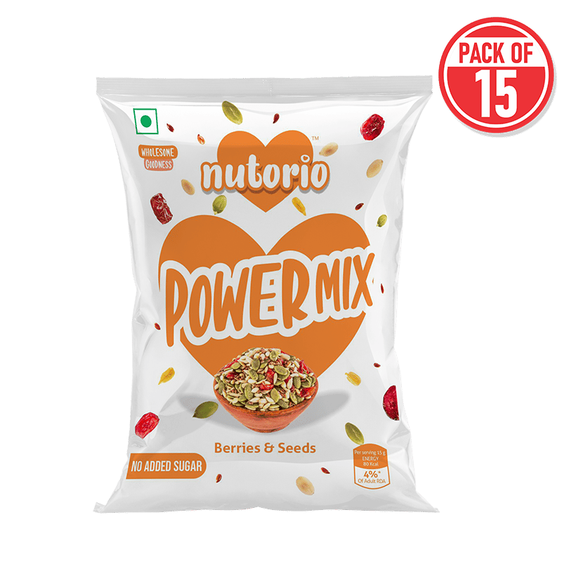 Nutorio Power Mix Snacks 225 Gram, Healthy Snack Mix Seeds and Berries For Eating, High Protein Multi Mix Seeds & Berries Snack (Nutri Mix) (Pack of 15 Each 15gm)