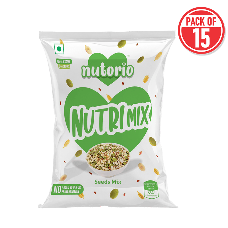 Nutorio Nutri Mix Snacks 225 Gram, Healthy Snack Mix Seeds For Eating, High Protein Multi Mix Seeds Snack, Workout Seeds (Nutri Mix) (Pack of 15 Each 15gm)