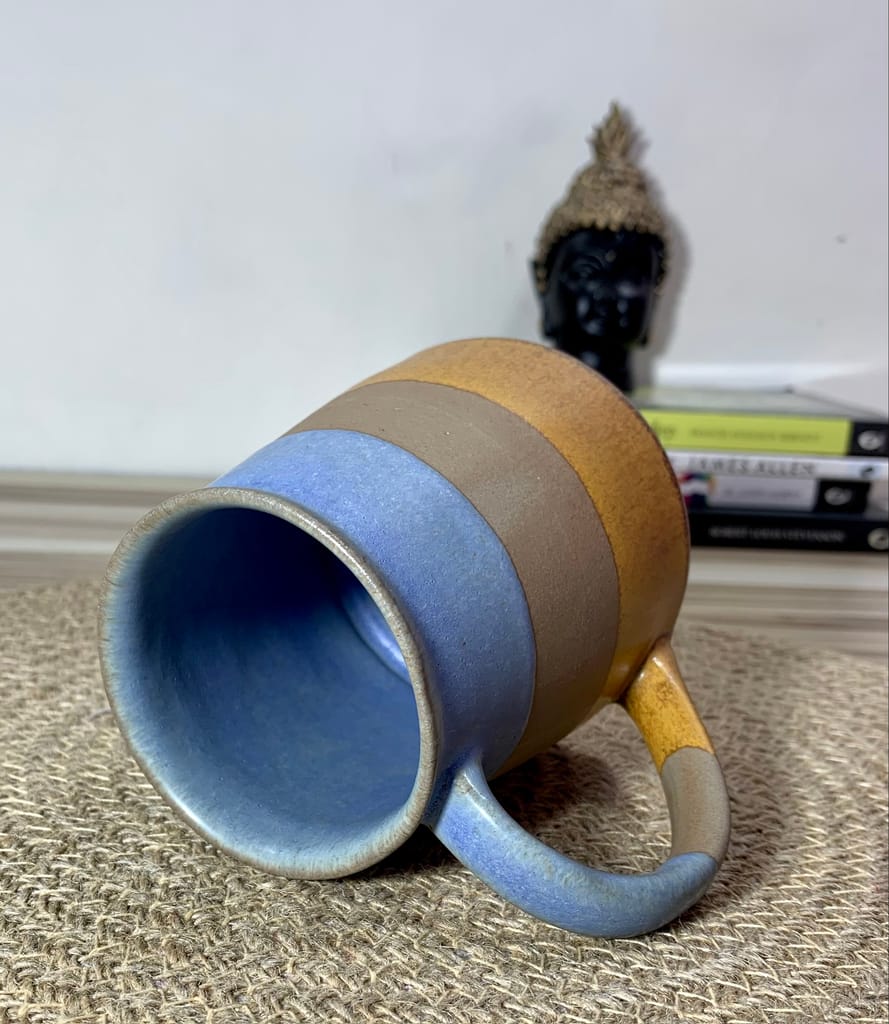 Homefrills Ceramic Hand Crafted Matte Finish Strip Design Ceramic Coffee Mug (Multicolour) Suitable for Coffee, Tea, Juice, Cappuccino,Milk etc. (275ml) Set of 1