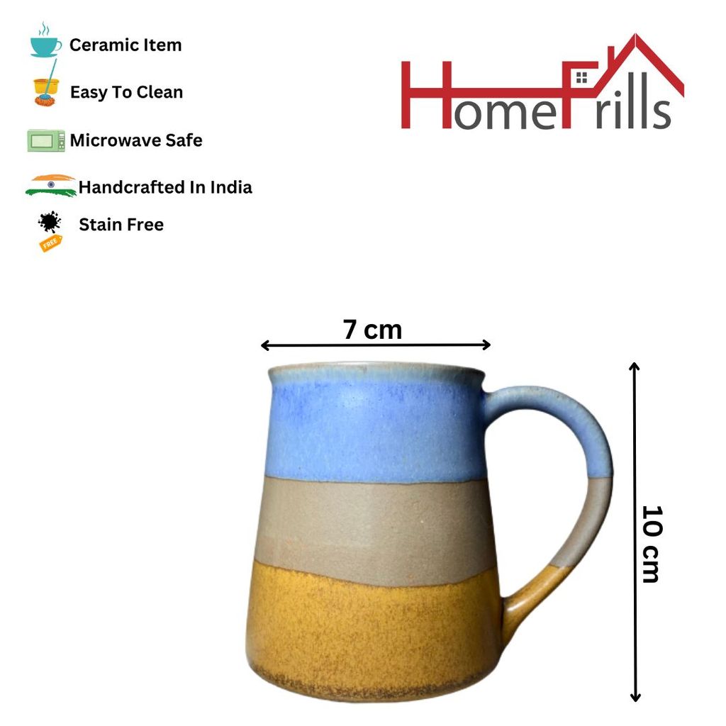 Homefrills Ceramic Hand Crafted Matte Finish Strip Design Ceramic Coffee Mug (Multicolour) Suitable for Coffee, Tea, Juice, Cappuccino,Milk etc. (275ml) Set of 1