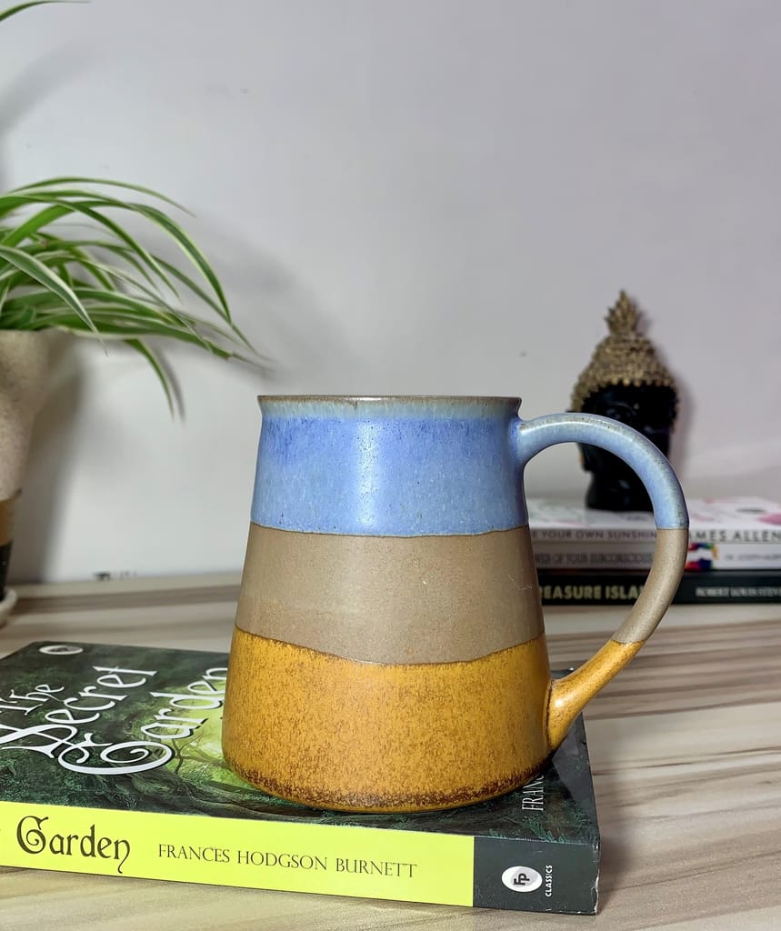 Homefrills Ceramic Hand Crafted Matte Finish Strip Design Ceramic Coffee Mug (Multicolour) Suitable for Coffee, Tea, Juice, Cappuccino,Milk etc. (275ml) Set of 1