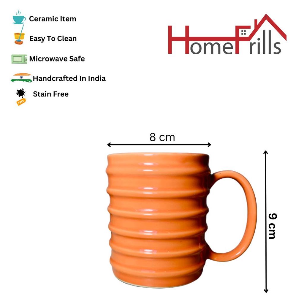 Homefrills Ceramic Hand Crafted Glossy line Design Ceramic Coffee Mug (Orange) Suitable for Coffee, Tea, Juice, Cappuccino,Milk etc. (275ml) Set of 1
