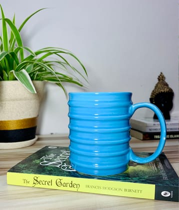 Homefrills Ceramic Hand Crafted Glossy line Design Ceramic Coffee Mug (Blue) Suitable for Coffee, Tea, Juice, Cappuccino,Milk etc. (275ml) Set of 1