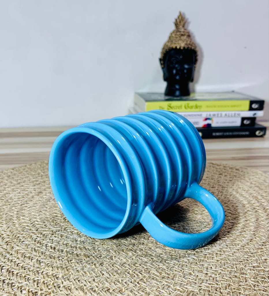 Homefrills Ceramic Hand Crafted Glossy line Design Ceramic Coffee Mug (Blue) Suitable for Coffee, Tea, Juice, Cappuccino,Milk etc. (275ml) Set of 1